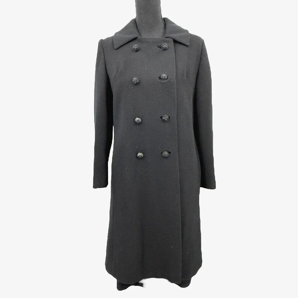 Vintage Prago Guyes Black Double Breasted Wool Lined Coat 60s 70s